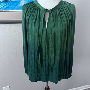 Gibson Latimer Forest Green Long-Sleeve Tie-Neck Blouse